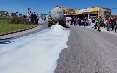 Protesta e fermerëve, tonelata të tëra me qumësht “lajnë” autostradën Lushnjë-Fier